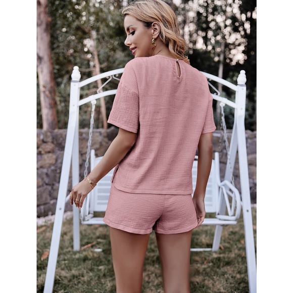 2 piece set: textured Pocket Patched Split Hem Top Shorts coords white - Picture 8 of 11